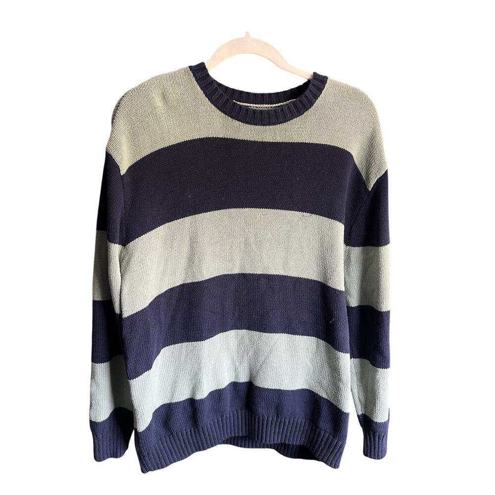 Hollister Navy And Green Striped Sweater Size Medium